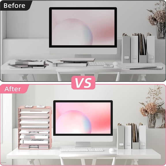 9-Tier Paper Letter Tray Desk Organizer with Handles, Mesh File Holder Organization, Paper Sorter Desk Organizer for Office Home School, Pink 2 Pack