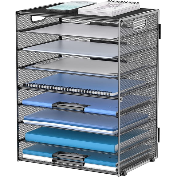 9-Tier Paper Organizer for Desk, Metal Mesh Letter Tray with Handles, Black | Desk File Organizer with Removable Trays for Sorting Files, Folders, Mail and Printer Paper at Home, School or Office
