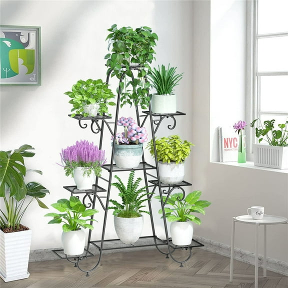 9 Tier Plant Stands Indoor Metal Plant Shelf Stand Black Multilayer Flower Potted Planters Display Rack Patio Garden