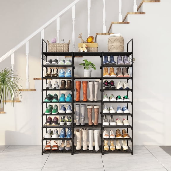 9 Tier Shoe Rack Iron Pipe Tall Shoe Storage Organizer for Hallway Apartment Garage