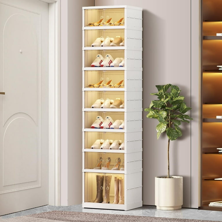 9 Tier Shoe Rack Organizer for Closet Plastic Shoe Shelf Collapsible Shoes Storage Box Clear Shoe Boxes with Door Easy Assembly Shoe Cabinet with Lids Large Walmart