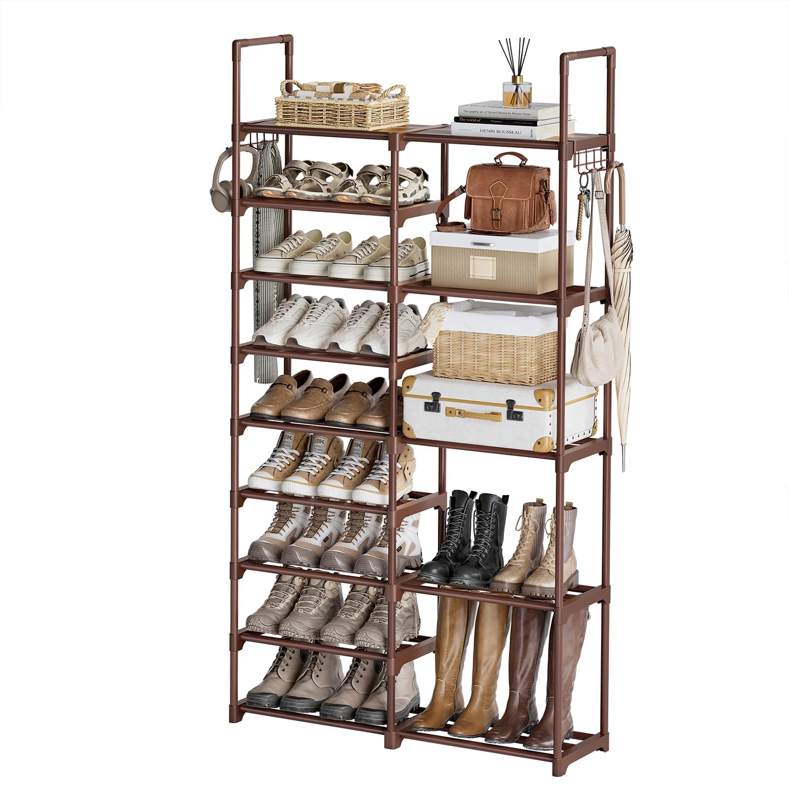 9 Tier Shoe Rack Organizer Tower Shelf Durable Metal Frame Stackable ...
