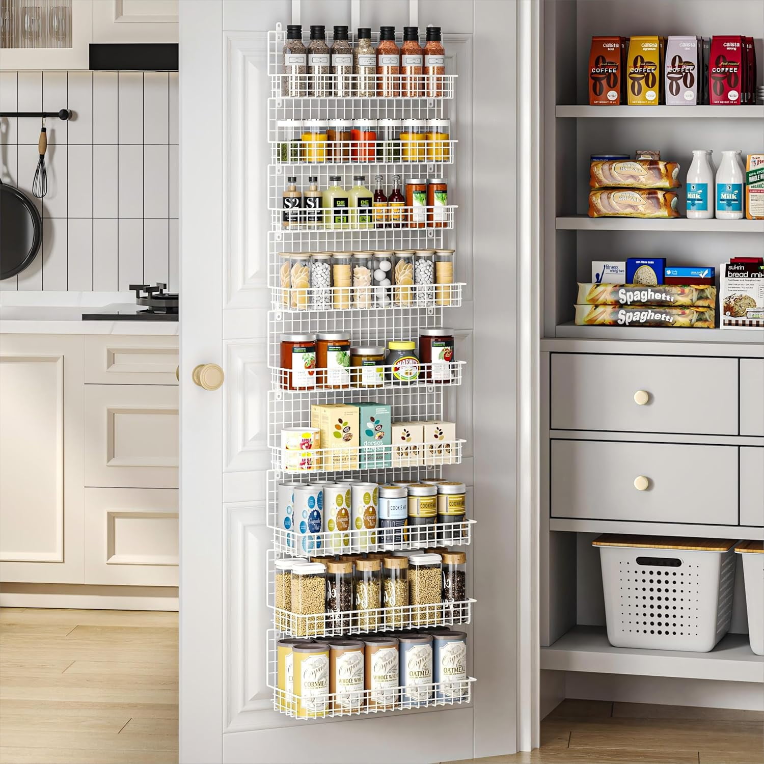 9 Tier Spice Rack Organizer with Door Hook Wall Mount and Extra Large Capacity for Pantry u2013 Stylish White Design for Effortless Organization Ultimate Kitchen Storage Solution Walmart