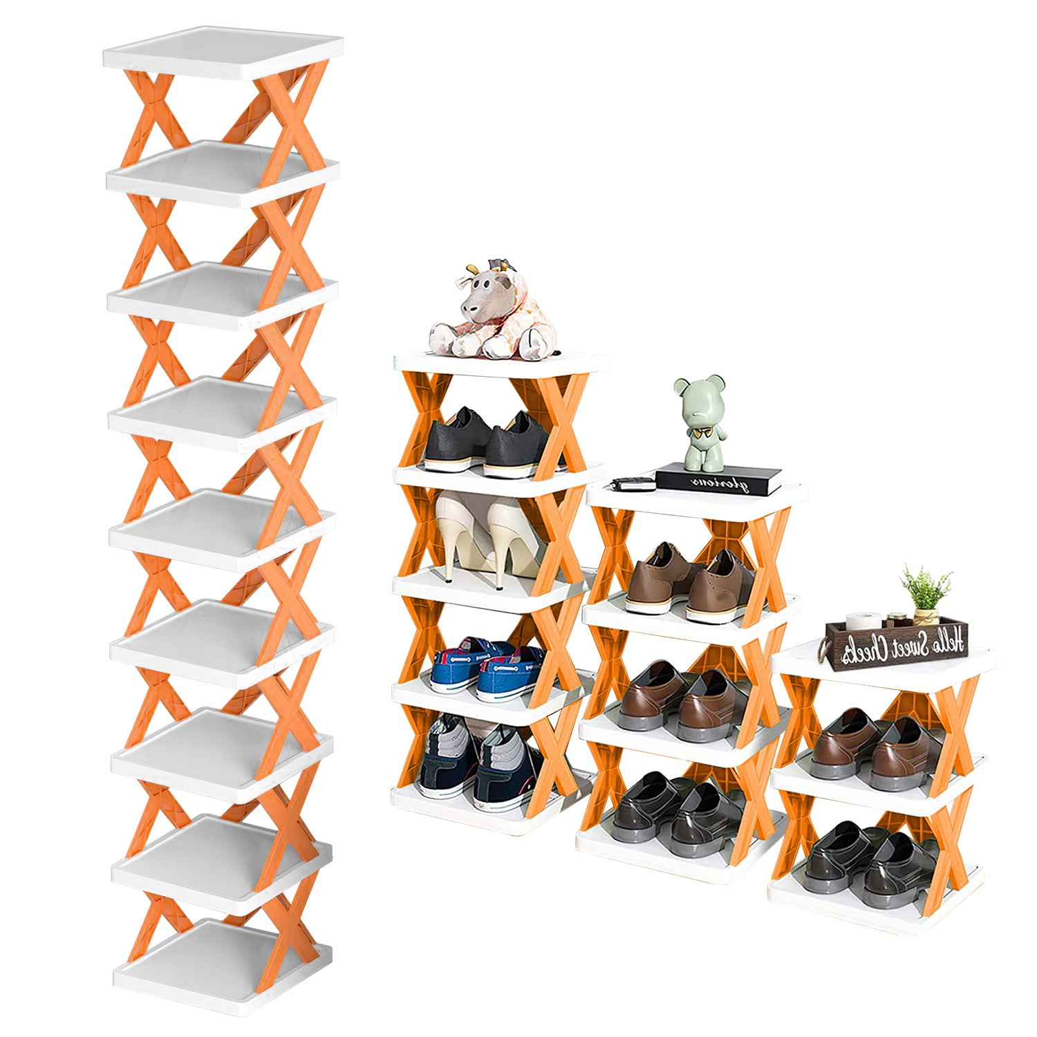 9-Tier Stackable Vertical Shoe Rack TeqHome DIY Narrow Free Standing Shoe Organizer Space Saving for Entryway and Bedroom Orange