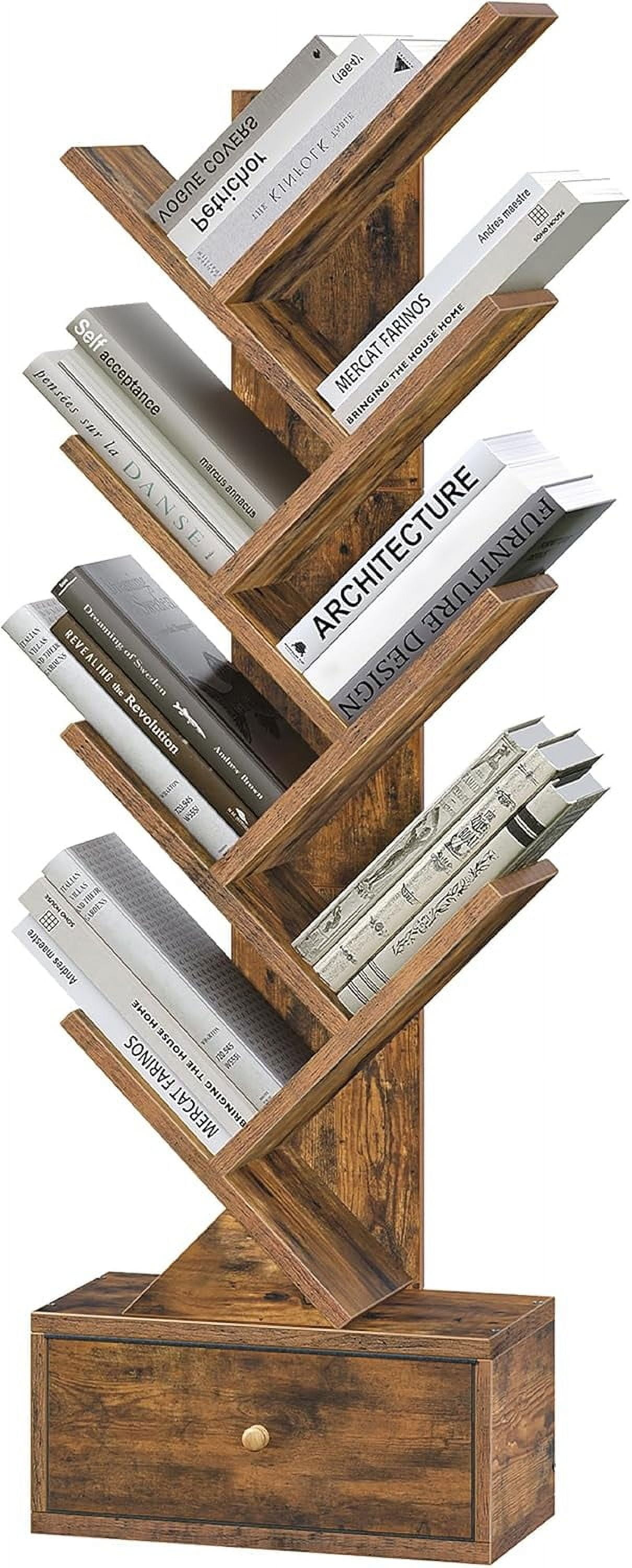 9 Tier Tree Book Shelf with Drawer, Floor Standing Bookshelf Storage ...