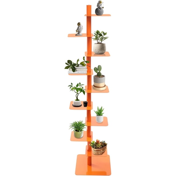 9-Tier Vertical Metal Spine Corner Bookcase in Orange