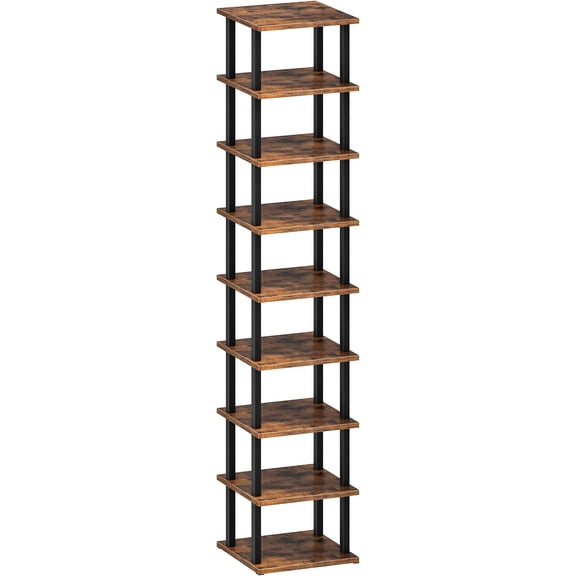 9-Tier Vertical Shoe Rack, DIY Corner Shoe Rack for Entryway, Narrow Shoe Shelf, Tall Storage Organizer, Saving Space, for Small Spaces, Entryway, Hallway, Rustic Brown and Black MXJ01BF