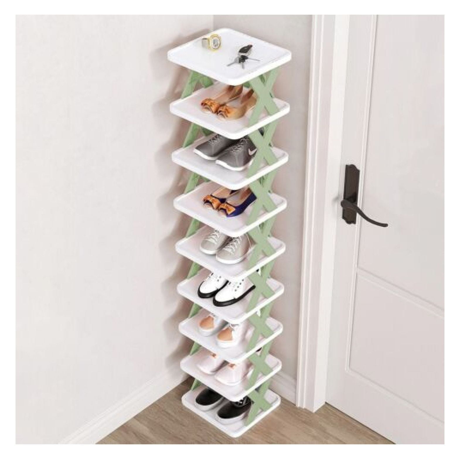 9 Tier Vertical Shoes Rack Tall Narrow Shoe Tower for Small Spaces