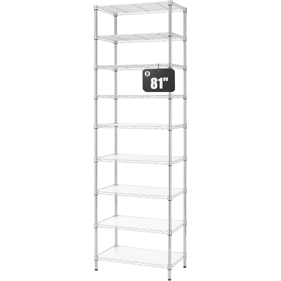 9-Tier Wire Shelving Unit Adjustable Steel Wire Rack Shelving, 81 Inches Height 9 Shelves Metal Storage Rack, Pantry Shelves for Storage with PE mat, NSF Certified, Chrome