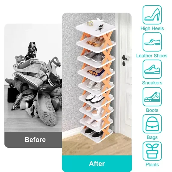 9 Tiers Shoe Storage Rack Slim Narrow Shelf Stacking Cabinet Footwear Organizer