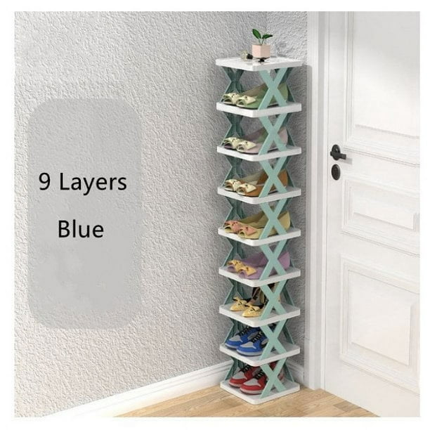 9 Tiers Shoe Storage Tall Shoe Rack Narrow Shoe Rack Space Saving Corner Shoe Shelf Multi Tier Foldable Shoe Organizer Rack Multifunctional Storage Free Standing Shoe Shelf Shoe Tower Blue Walmart Bus...