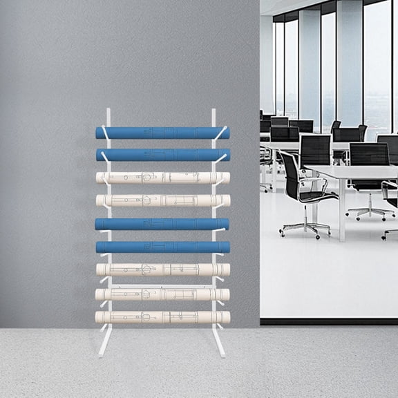 9 Tiers White Steel Blueprint Storage Rack White Wall Mount Art Print Blueprint Holder 20.87*11.02*44.09
