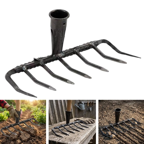 9-Tine Manganese Steel Rake, Heavy Duty Spi-ral Rake for Gardening and Farming