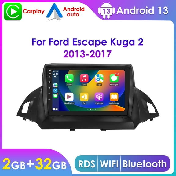 9" Touch Screen Android 13 Bluetooth Apple Carplay 2+32GB Wifi RDS Car Stereo Radio Head Unit Multimedia GPS Navigation Player For Ford Escape Kuga 2013 2014 2015 2017