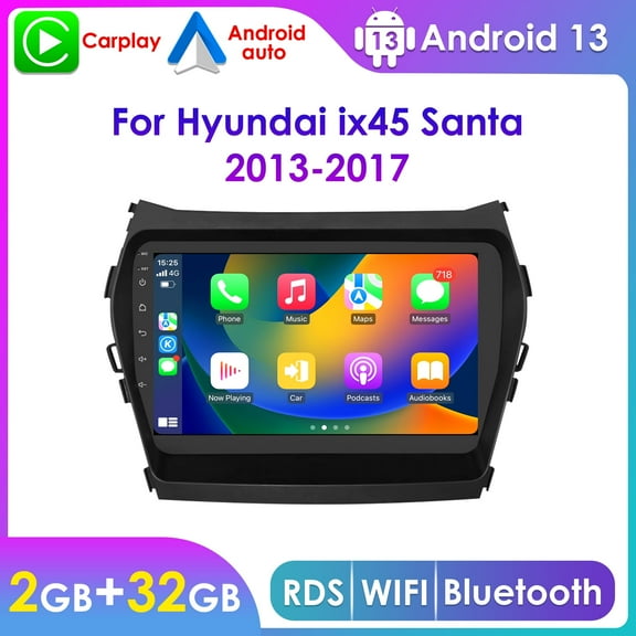 9" Touch Screen Android 13 Bluteooth Apple CarPlay 2+32GB Wifi RDS Car Stereo Radio Head Unit GPS Navigation Player For Hyundai iX45 Santa Fe 2013 2014 2015 2016 2017