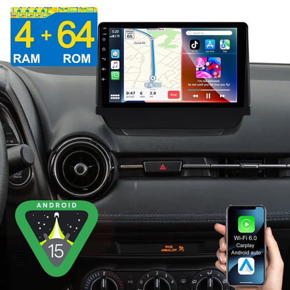 9" Touchscreen 4+64GB Car Radio Stereo for MAZDA 2 Demio 2014-2023 Toyota Yaris iA 2017-2018 with Apple CarPlay/GPS Navi/Wi-Fi/BT 5.4/DSP/Backup Camera