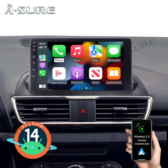 9" Touchscreen Android 14 Car Radio for Mazda 3 2014-2018 Wireless CarPlay 2+64GB Car Stereo GPS Navi WiFi Bluetooth DSP FM RDS SWC