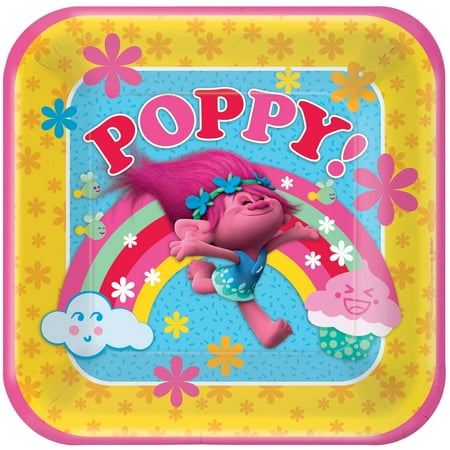 9" Trolls Square Paper Party Plate, 8ct