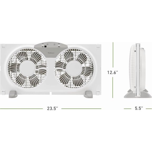 9" Twin Digital Window Fan, Reversible Airflow Blades, In/Out Exchange, 3 Speeds, Built-In Extender Panels, Ideal for Home, Bedroom or Office, Remote Control, White