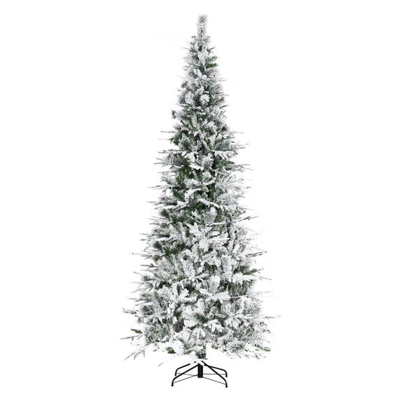9' Unlit Snow Flocked Pine Artificial Christmas Tree with Realistic Branches and 1159 Tips, Green