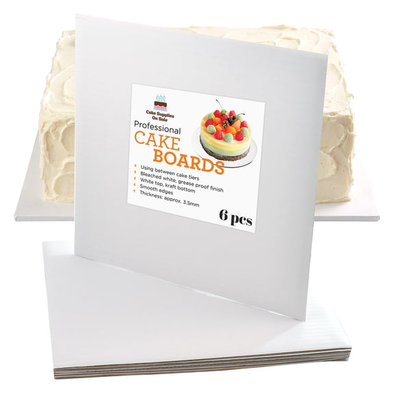 Cake S.O.S 9 inch Square White Coated Cardboard Cake Board, Greaseproof, (6-pack)