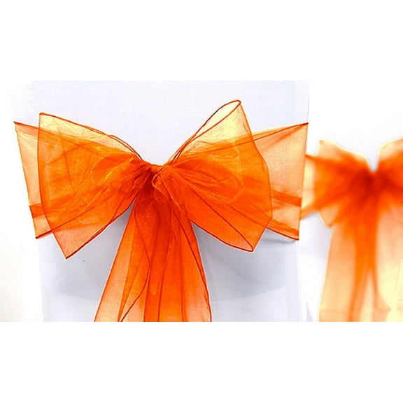 9" Wide X 120" Long 6pcs Orange Organza Chair Sash Bow for Wedding Party Decoration