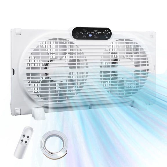 9" Window Fan with Reversible Airflow Quiet, Twin Window Fan with Full Remote Control, 3 Functions-3 Speeds, Suitable for Bathroom Kitchen Window Exhaust Fan, Width Adjustable
