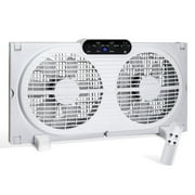 9" Window Fan with Reversible Airflow Quiet, Twin Window Fan with Full Remote Control, 3 Functions-3 Speeds, Suitable for Bathroom Kitchen Window Exhaust Fan, Width Adjustable