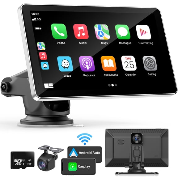 9" Wireless Apple Carplay Screen for Car,with 4K Dash Cam | and 1080p Backup Camera ,Apple Carplay & Android Auto with DVR,GPS Navigation Mirror Link,Bluetooth,FM, Siri
