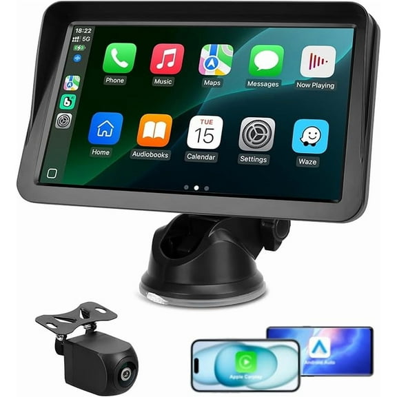 9" Wireless CarPlay Screen for Car, Apple CarPlay & Android Auto Receiver with 1080P Backup Camera, HD Touchscreen, Bluetooth, GPS, Voice ControlUniversal Fit for All Cars