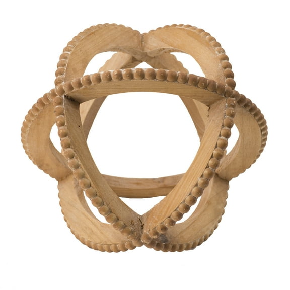 9" Wood Decorative Ball Table Accent with Bead Trim - Natural Finish