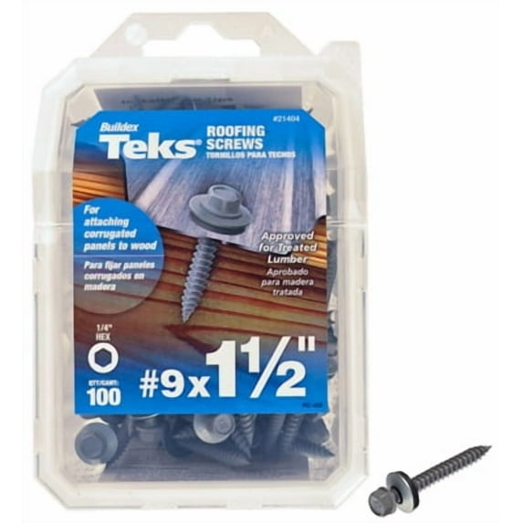 #9 X 1-1/2 In. External Hex Zinc Plated Steel Hex Washer Head Roofing Screws (100-Pack)
