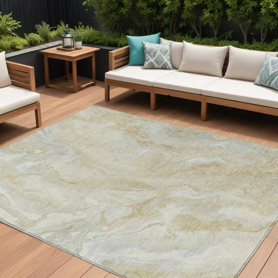 HomeRoots 618356 9 x 12 ft. Beige & Silver Abstract Washable Indoor & Outdoor Rectangle Area Rug