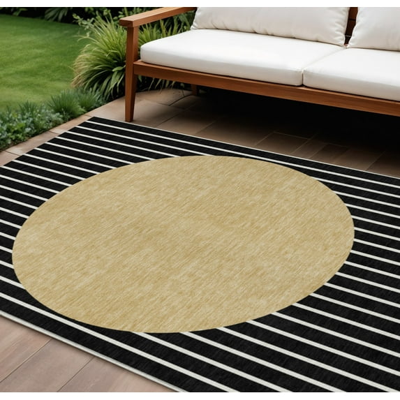 HomeRoots 597149 9 x 12 ft. Black & Beige Striped Washable Indoor & Outdoor Rectangle Area Rug