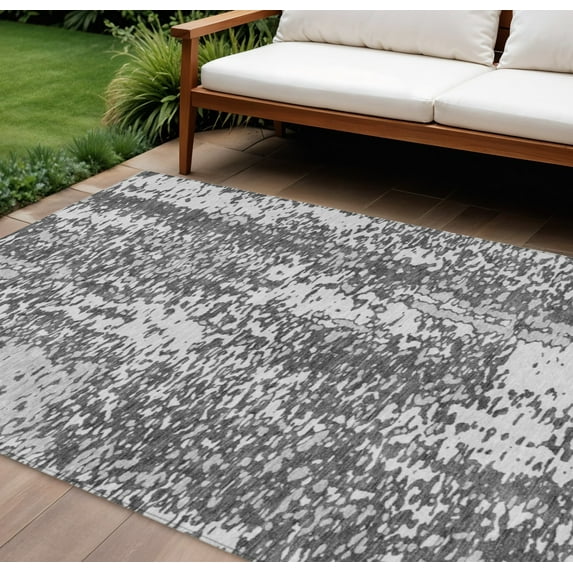 HomeRoots 612981 9 x 12 ft. Charcoal & Silver Abstract Washable Indoor & Outdoor Rectangle Area Rug