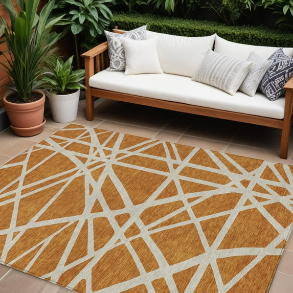 HomeRoots 600436 9 x 12 ft. Copper & Beige Geometric Washable Indoor & Outdoor Rectangle Area Rug