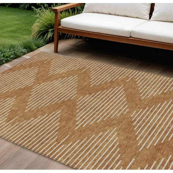 HomeRoots 598614 9 x 12 ft. Copper & Beige Geometric Washable Indoor & Outdoor Rectangle Area Rug
