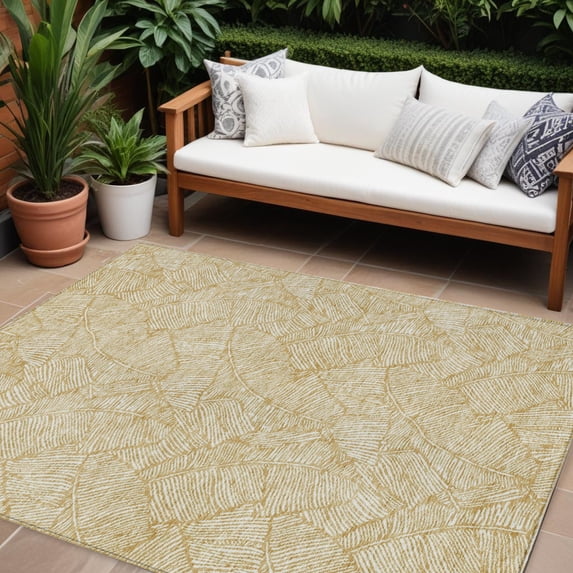 HomeRoots 594627 9 x 12 ft. Gold & Beige Floral Washable Indoor & Outdoor Rectangle Area Rug