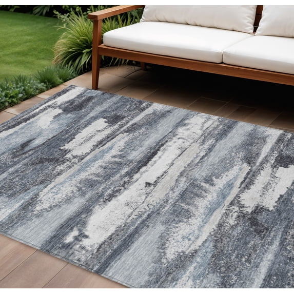 HomeRoots 612513 9 x 12 ft. Gray & Silver Abstract Washable Indoor & Outdoor Rectangle Area Rug