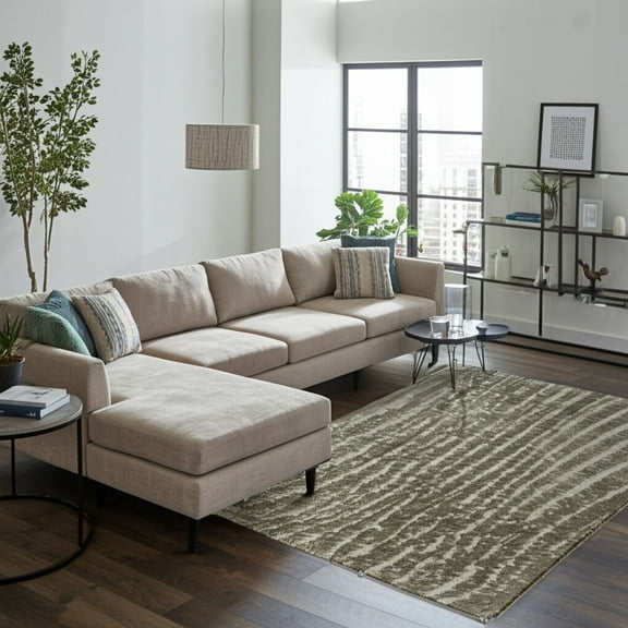 HomeRoots 617224 9 x 12 ft. Green & Tan Abstract Rectangle Area Rug