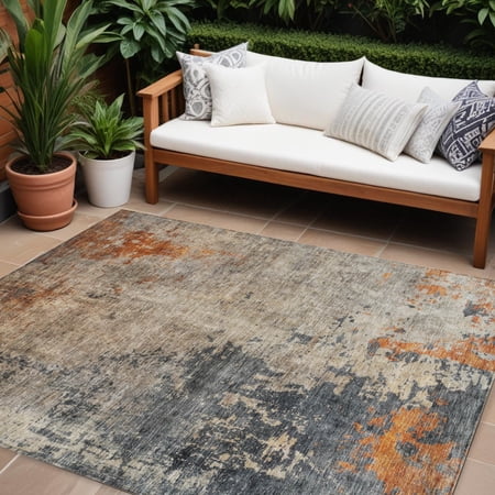 HomeRoots 606114 9 x 12 ft. Khaki, Gray & Copper Abstract Washable Indoor & Outdoor Rectangle Area Rug