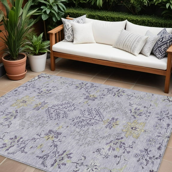 HomeRoots 605483 9 x 12 ft. Lavender, Purple & Gray Floral Washable Indoor & Outdoor Rectangle Area Rug