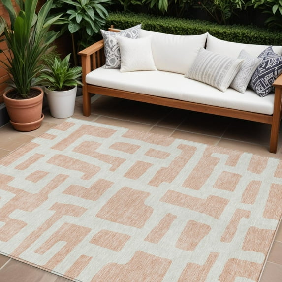 HomeRoots 593874 9 x 12 ft. Peach & Gray Abstract Washable Indoor & Outdoor Rectangle Area Rug