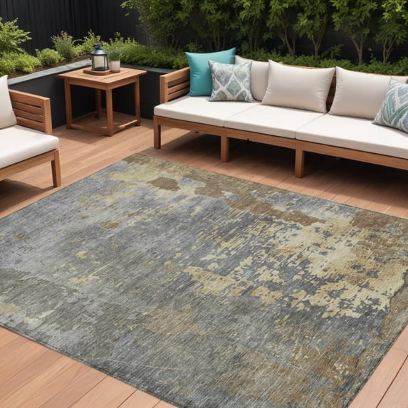HomeRoots 618248 9 x 12 ft. Taupe, Gray & Beige Abstract Washable Indoor & Outdoor Rectangle Area Rug