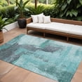 thumbnail image 1 of 9' X 12' Teal Blue And Charcoal Abstract Washable Indoor Outdoor Area Rug, 1 of 5