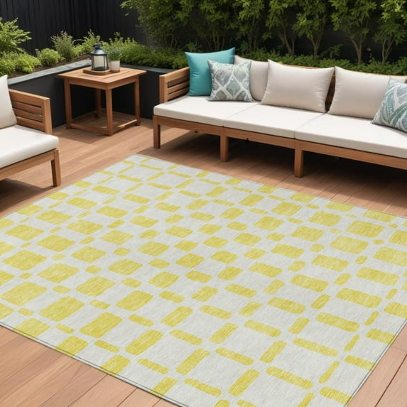 HomeRoots 591169 9 x 12 ft. Yellow & Gray Geometric Washable Indoor & Outdoor Rectangle Area Rug