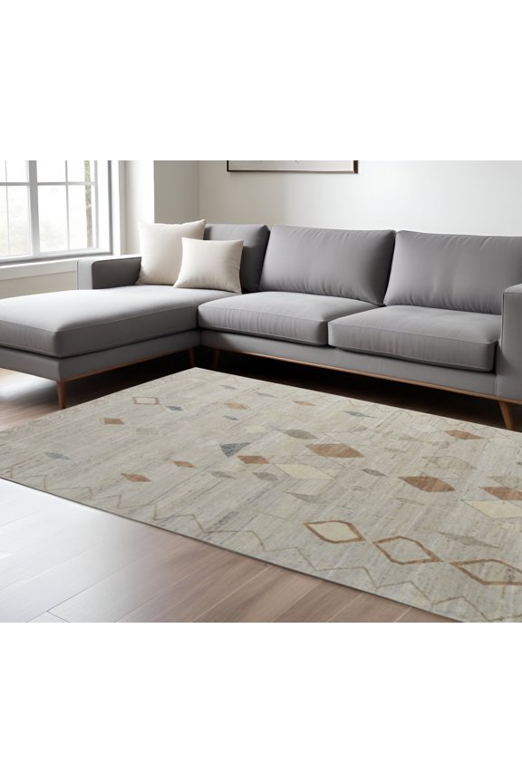 617288 9 x 13 ft. Tan, Orange & Gray Moroccan Hand Knotted Rectangle Area Rug