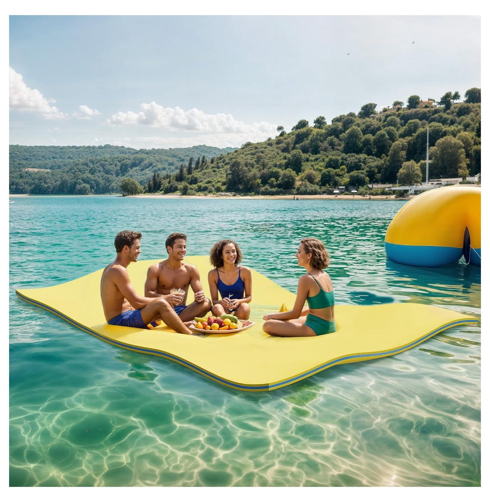 Round Water Mat 9' X 6' Floating Water Mat with Storage Straps, Lily Pad Floating Mat ...