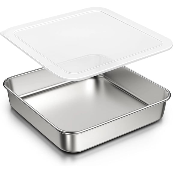 9 X 9-Inch Baking Pan with Lid, 304 Stainless Steel Square Cake Pan, Commercial