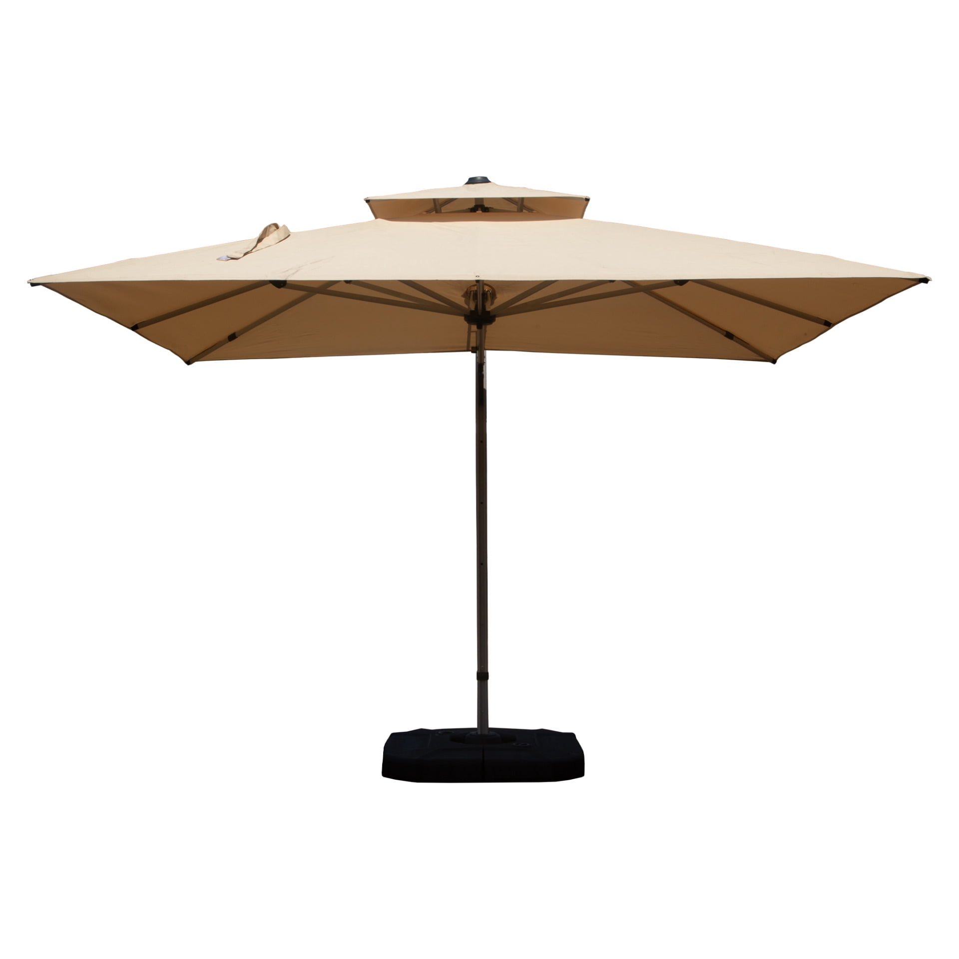 9'X9' Adjustment Square Cantilever Umbrella with Center Pole, 360° Rotation Patio Umbrella with Sun Protection, 2-Tier Aluminum Offset Outdoor Umbrella for Backyard, Pool, Beige